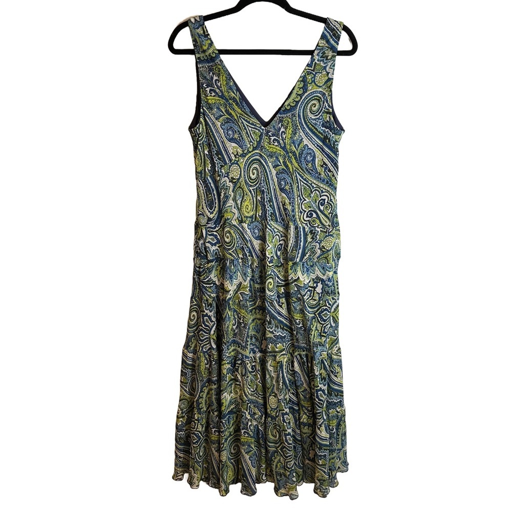Evan Picone Paisley Print Tiered Skirt V Neck Lined Dress - Picture 2 of 10